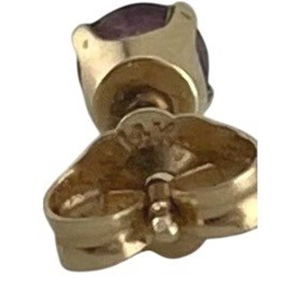 Vintage 14K Gold Ruby Stud Earrings 4mm Round‎ Ruby Solitaire Basket Setting - Picture 16 of 16